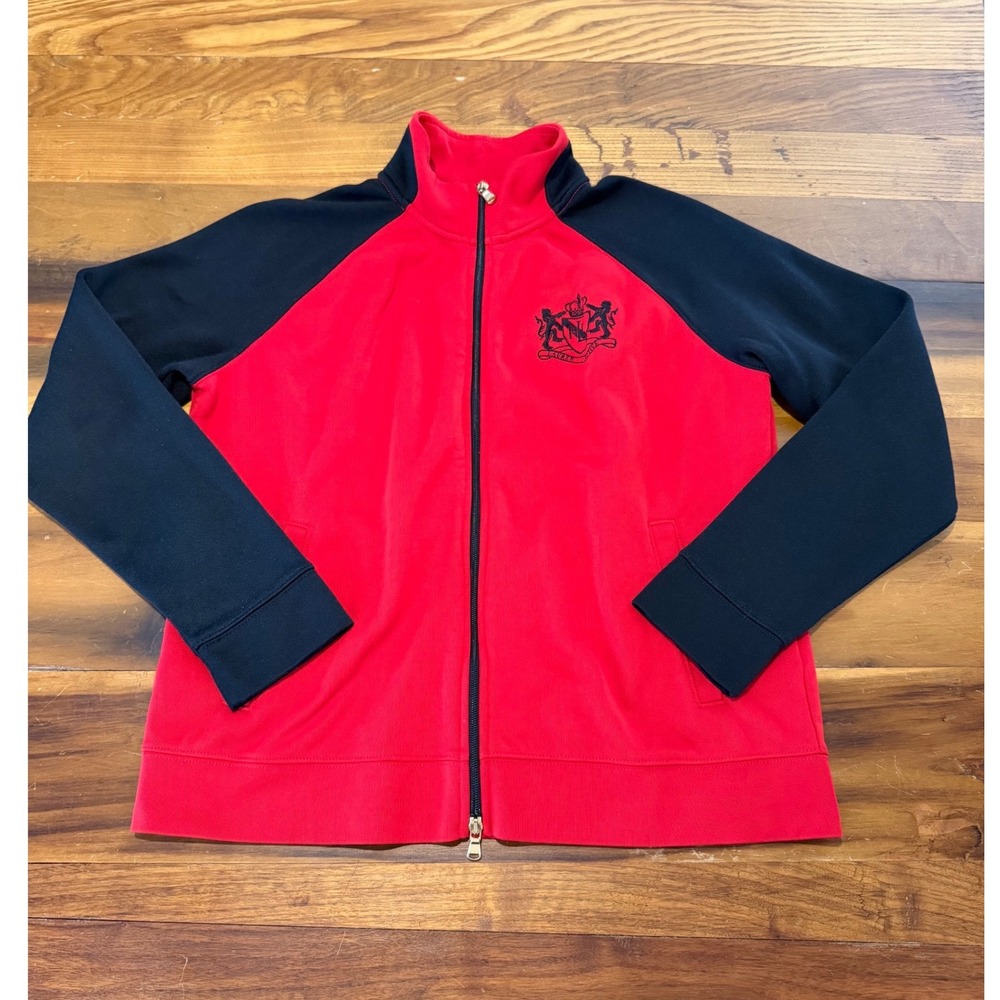 Lauren Ralph Lauren Active Track Jacket Red Black Crest Logo Full Zip Womens L